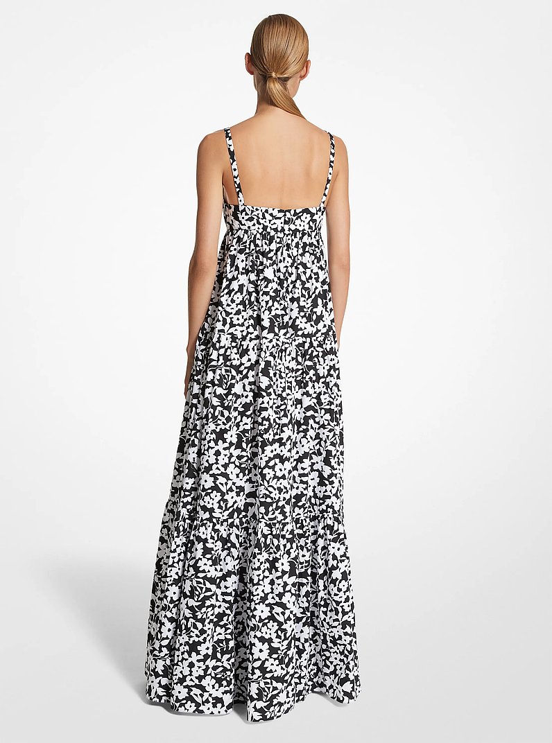 Kleid aus Baumwollpopeline mit Blumenmuster in SCHWARZ/WEISS | Michael Kors