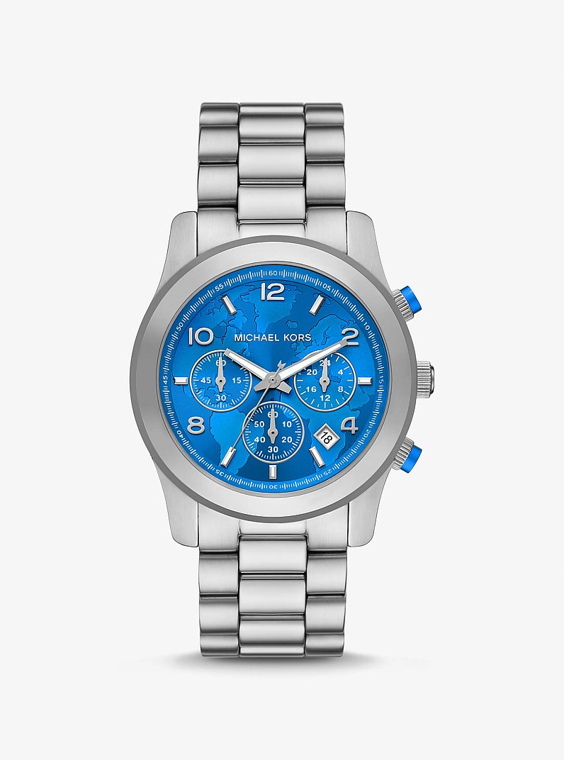 Watch Hunger Stop Oversized Runway Silver-Tone Watch in SILVER | Michael Kors