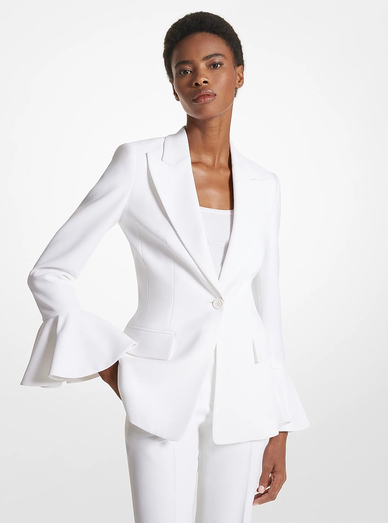 Double Crepe Sabl&eacute; Flare-Sleeve Blazer