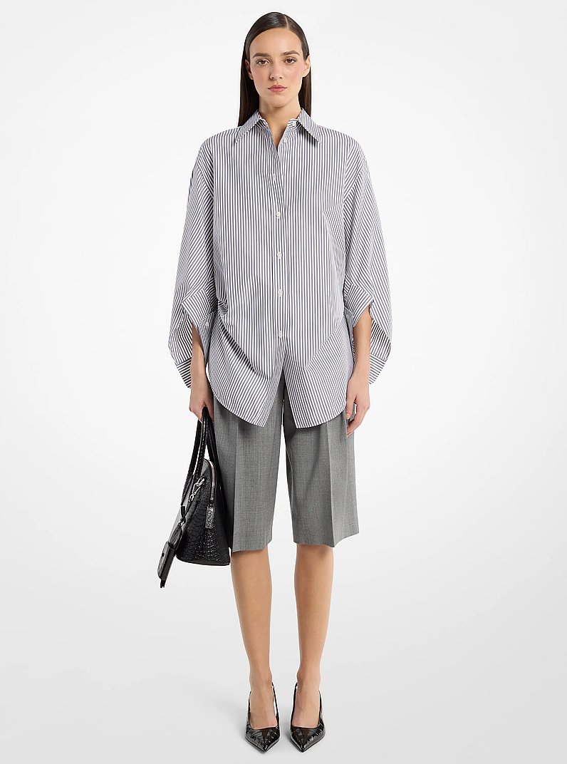 Camisa Keegan ajustada de popelina de algod&oacute;n a rayas in PELTRE/BLANCO &Oacute;PTICO | Michael Kors