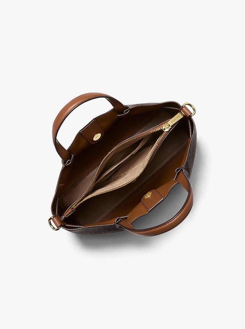 Carson Small Signature Logo Satchel in BROWN | Michael Kors