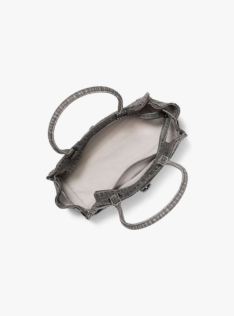 Hamilton Moderne Small Washed Denim Satchel in GRAPHITE | Michael Kors