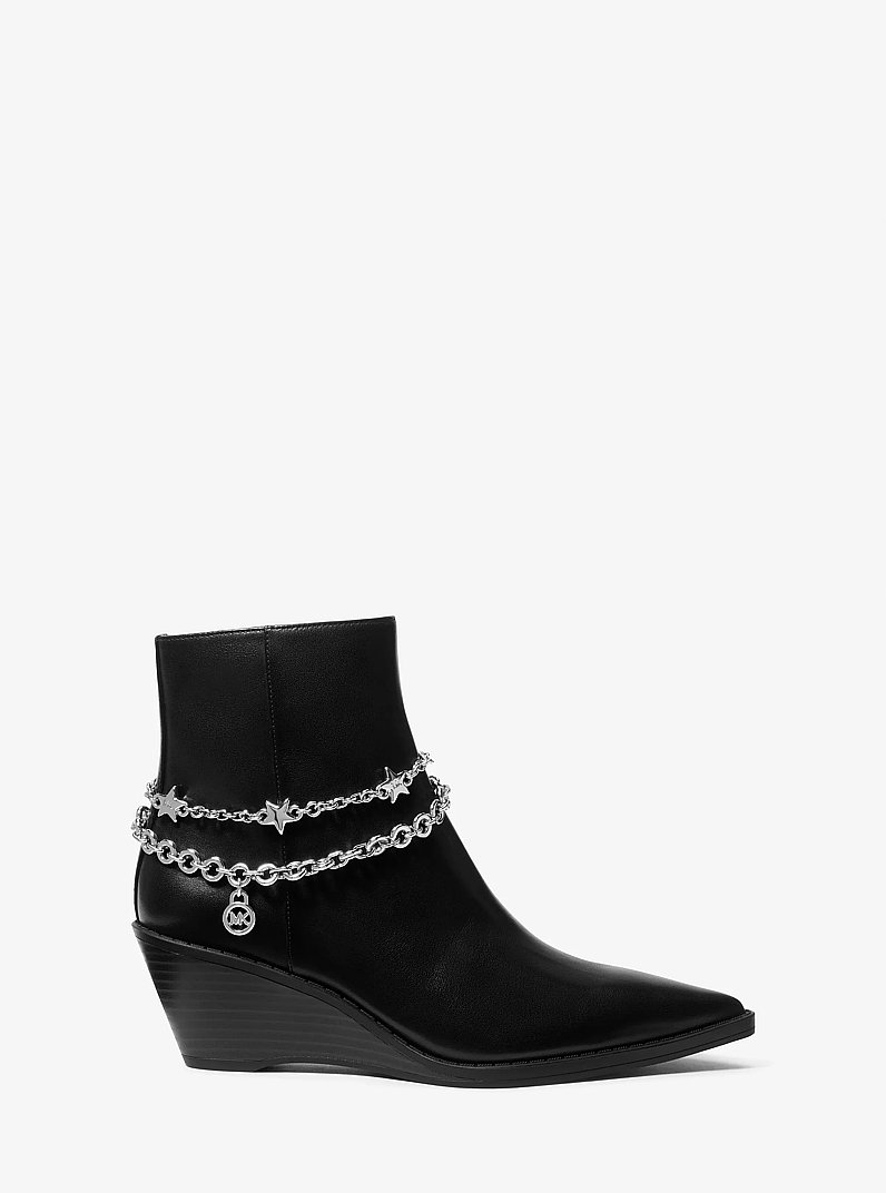 Austin Embellished Leather Wedge Boot in BLACK | Michael Kors