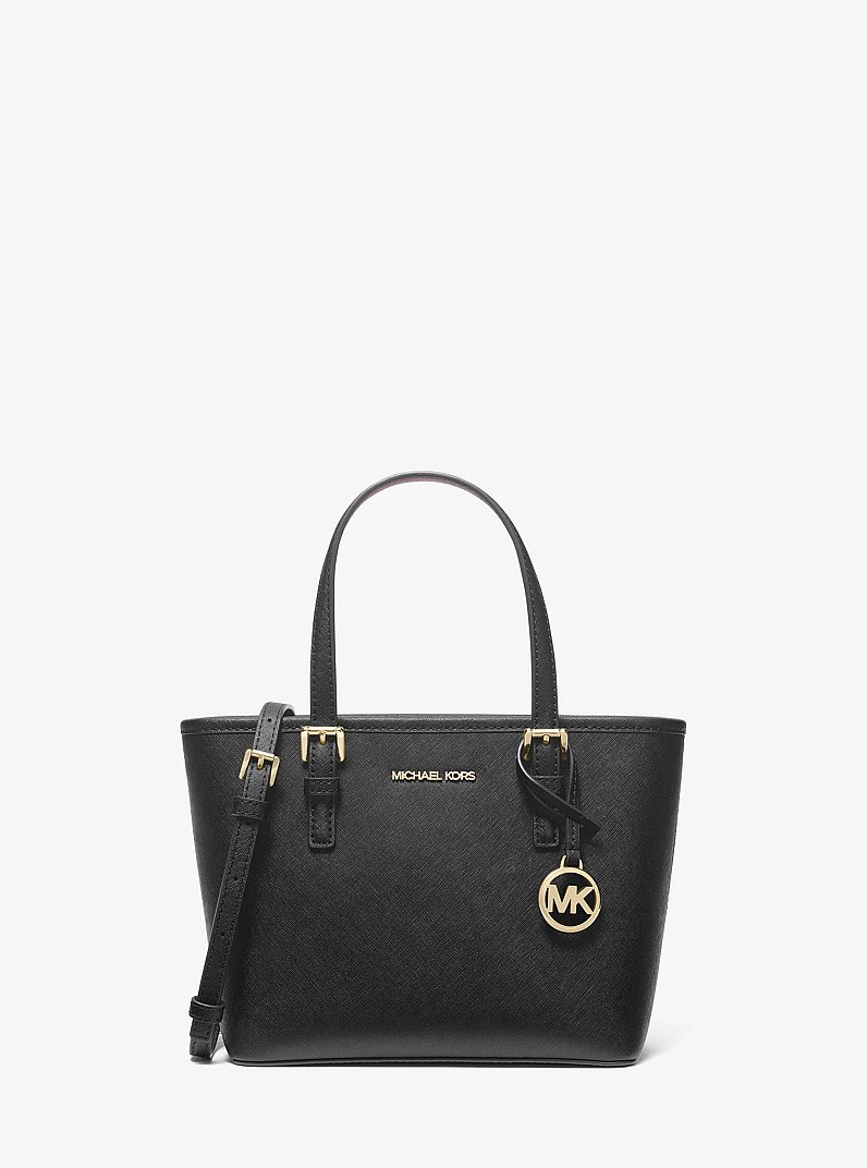 Jet Set Travel Extra-Small Saffiano Leather Top-Zip Tote Bag in BLACK | Michael Kors