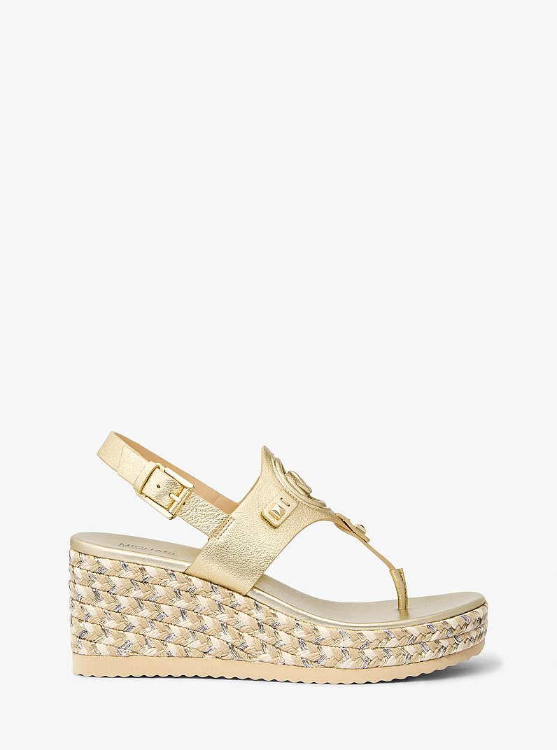 Aubrey Metallic Leather Wedge Sandal in PALE GOLD | Michael Kors