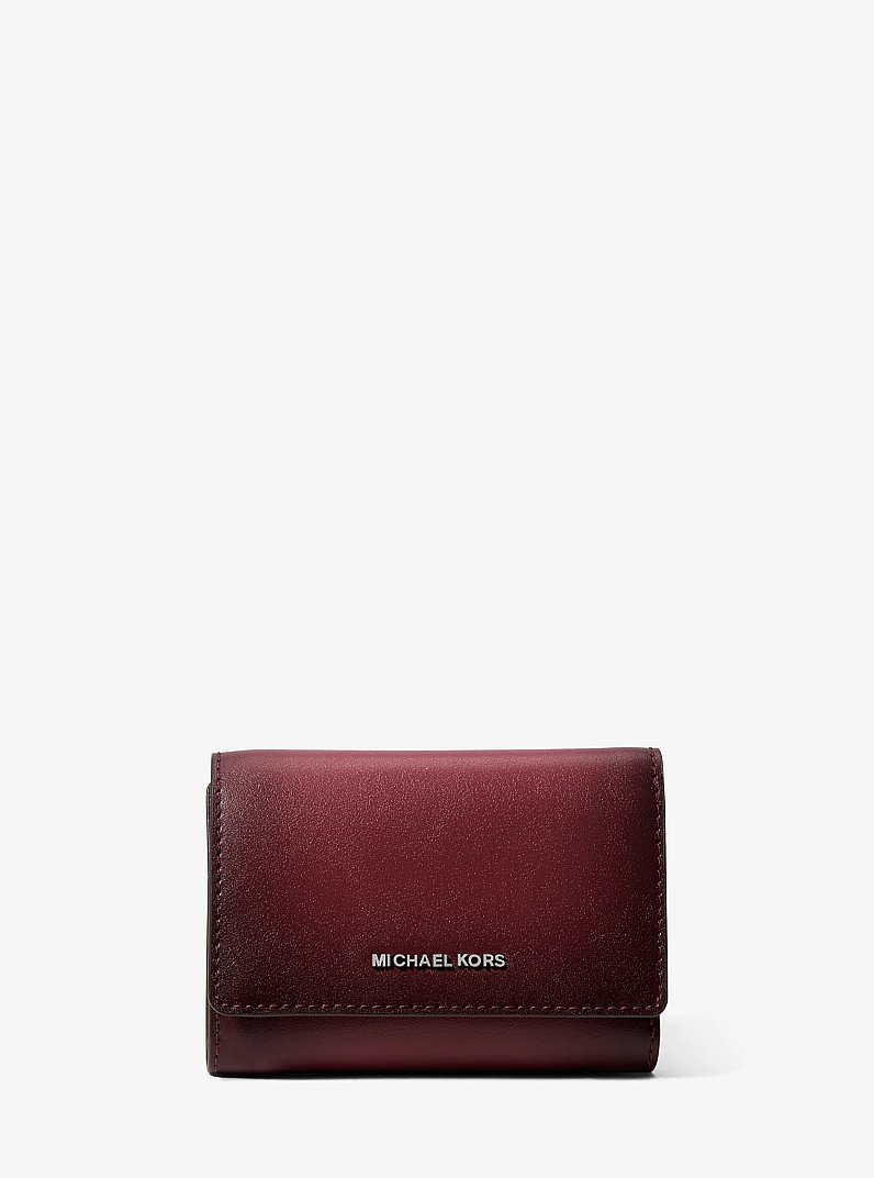 Bryant Medium Burnished Leather Tri-Fold Wallet in OXBLOOD | Michael Kors