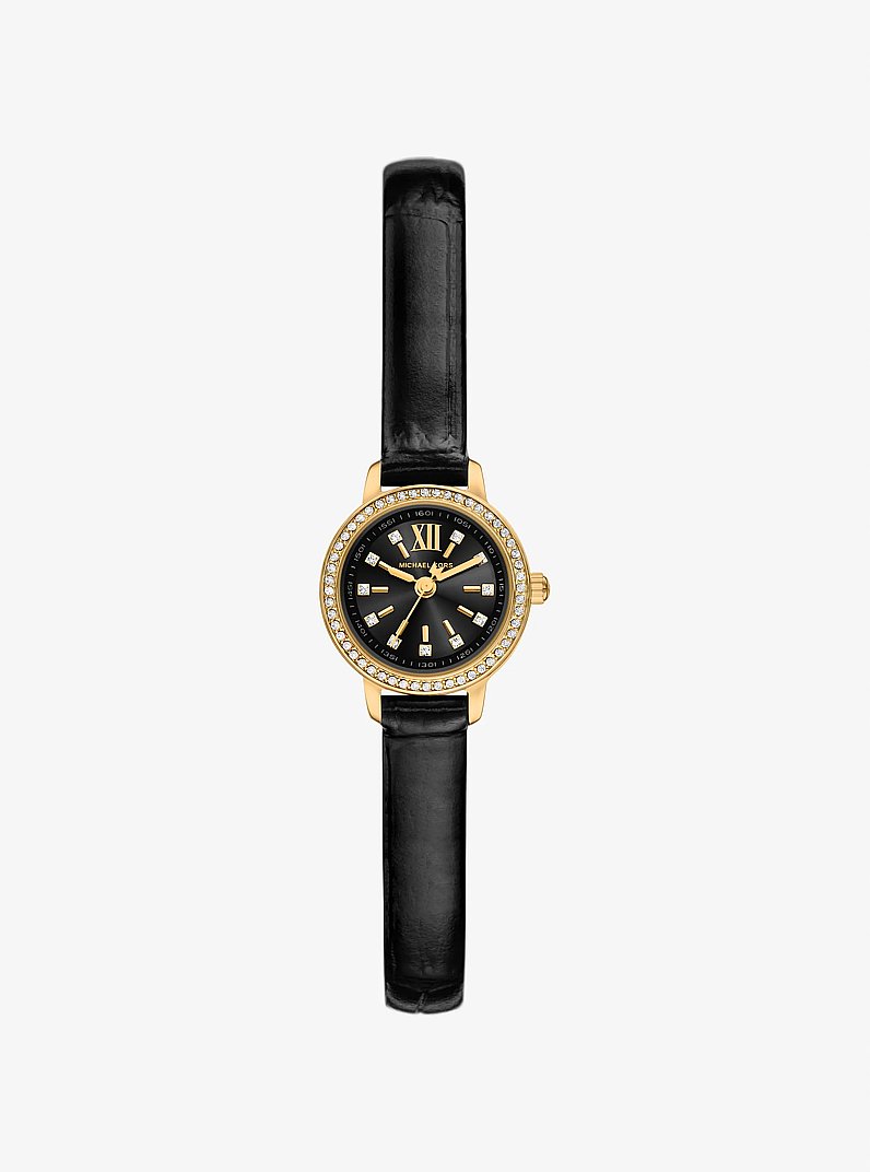 Reloj Melissa micro en tono dorado con piel con relieve de cocodrilo con pav&eacute; in DORADO | Michael Kors