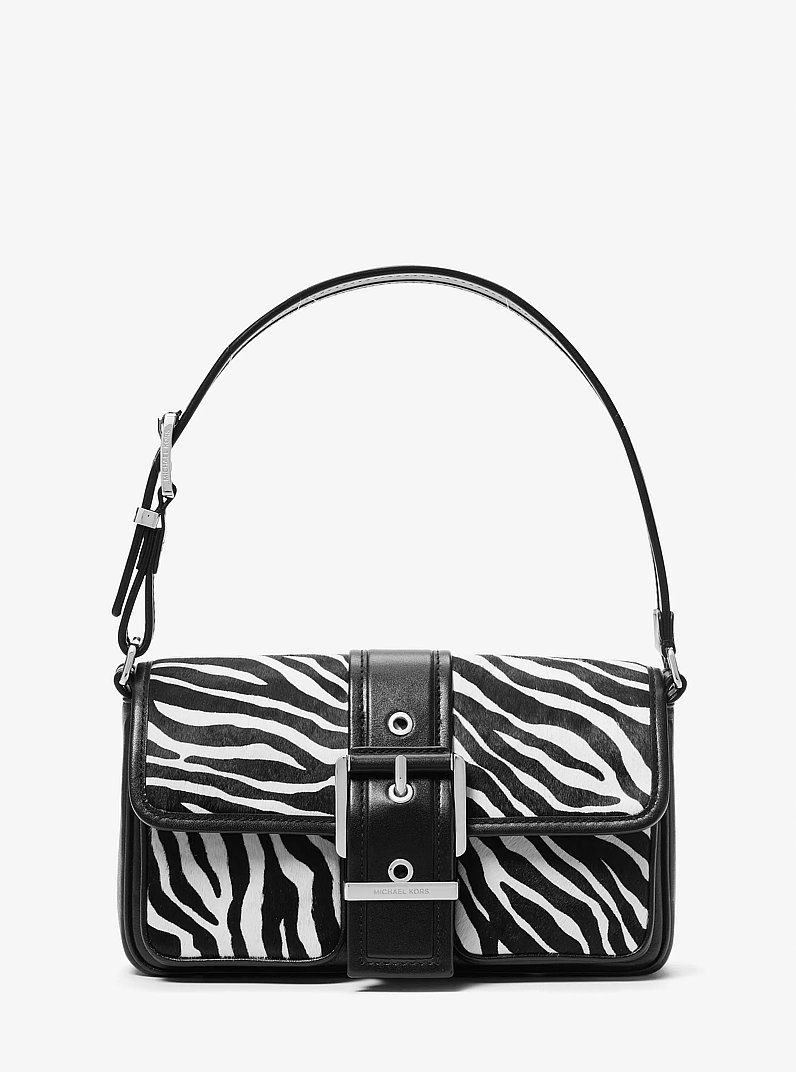 Colby Medium Zebra Print Calf Hair Shoulder Bag in BLACK COMBO | Michael Kors