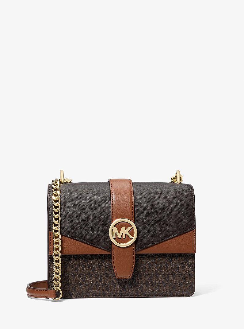 Greenwich Small Color-Block Signature Logo Crossbody Bag in BROWN MULTI | Michael Kors