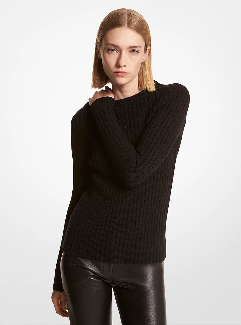 Ribbed Stretch Cashmere Sweater in BLACK | Michael Kors