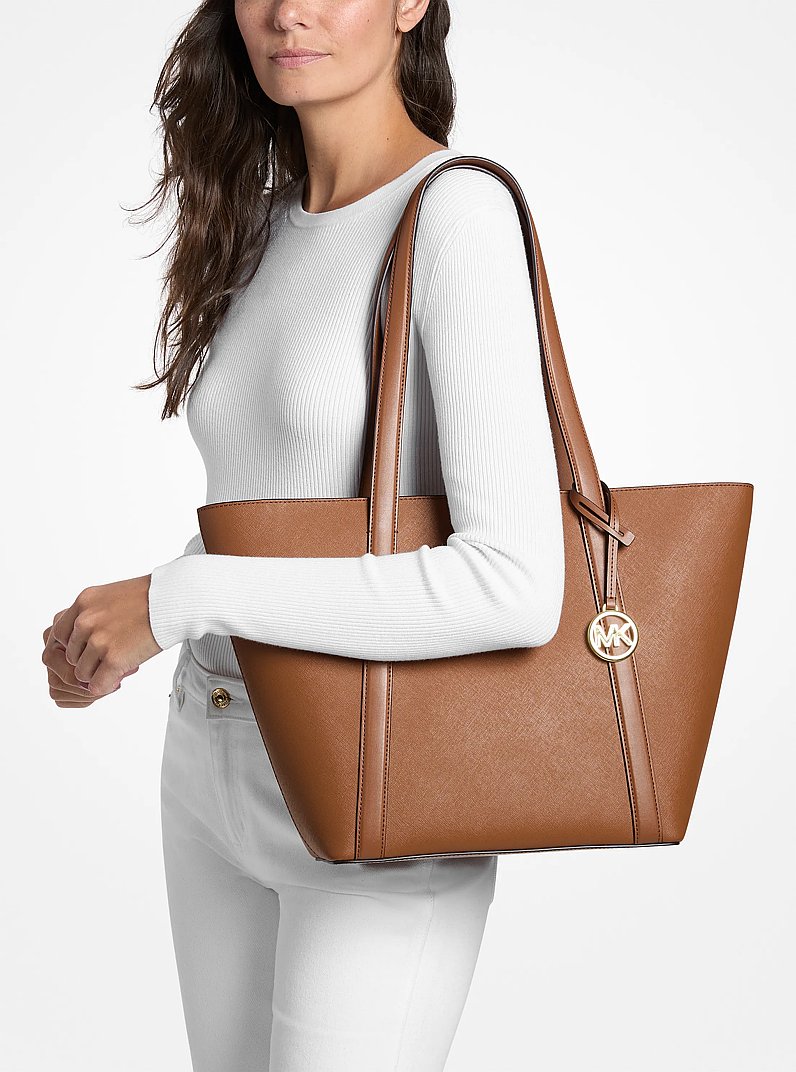 Pratt Large Saffiano Leather Tote Bag in LUGGAGE | Michael Kors