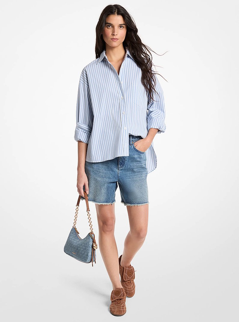 Striped Stretch Cotton Blend Shirt in CHAMBRAY | Michael Kors