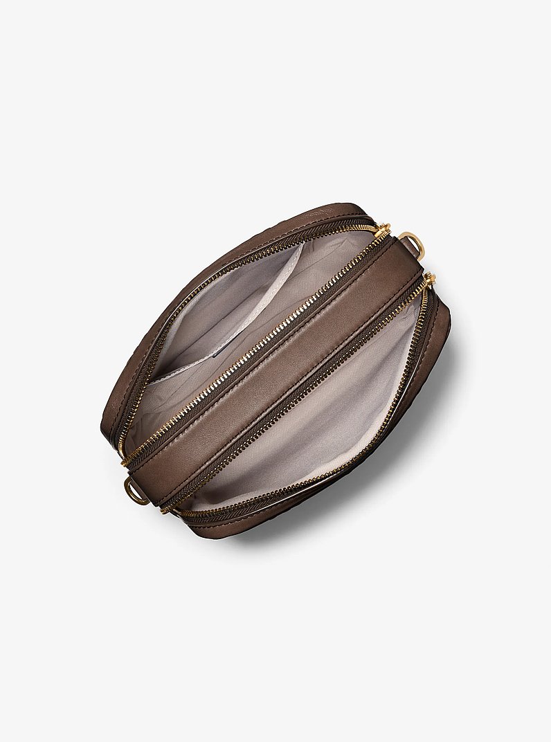 Bryant Medium Logo Embossed Burnished Leather Crossbody Bag in CHOCOLATE | Michael Kors