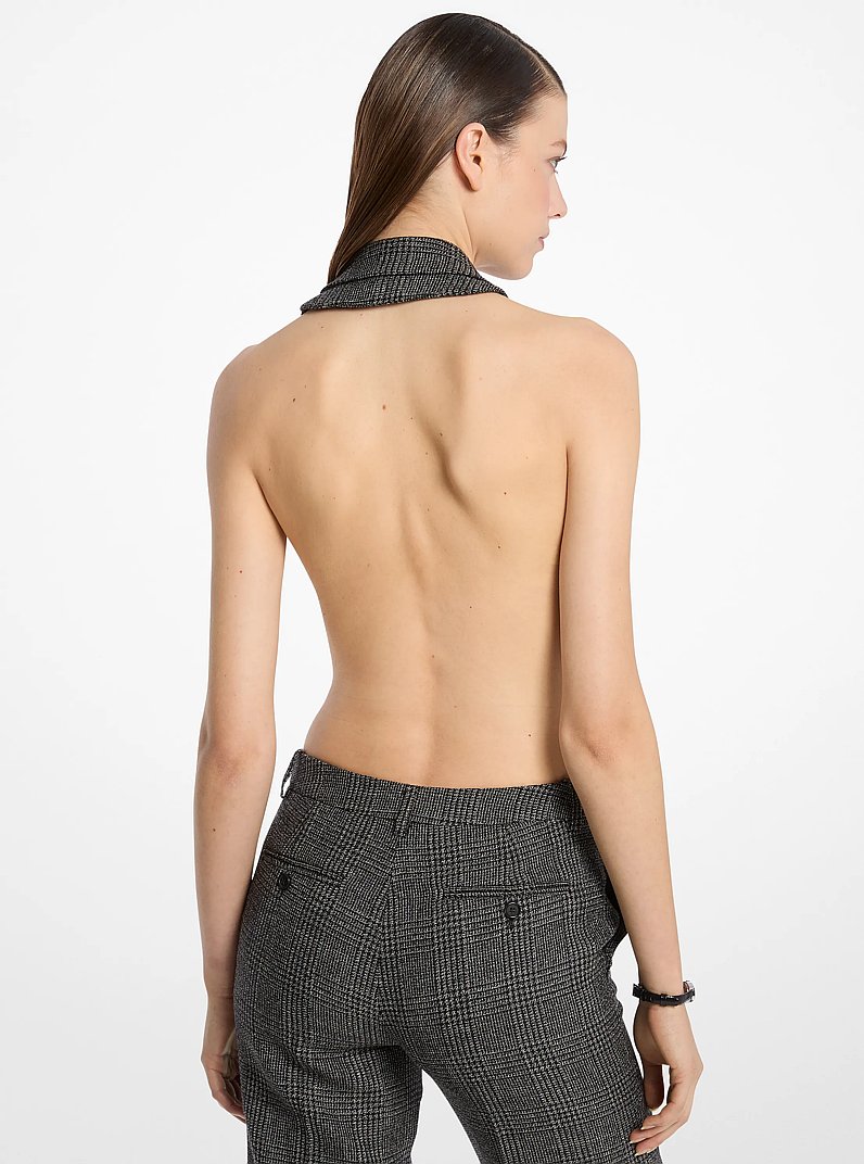 Glen Plaid Wool Belted Backless Blazer