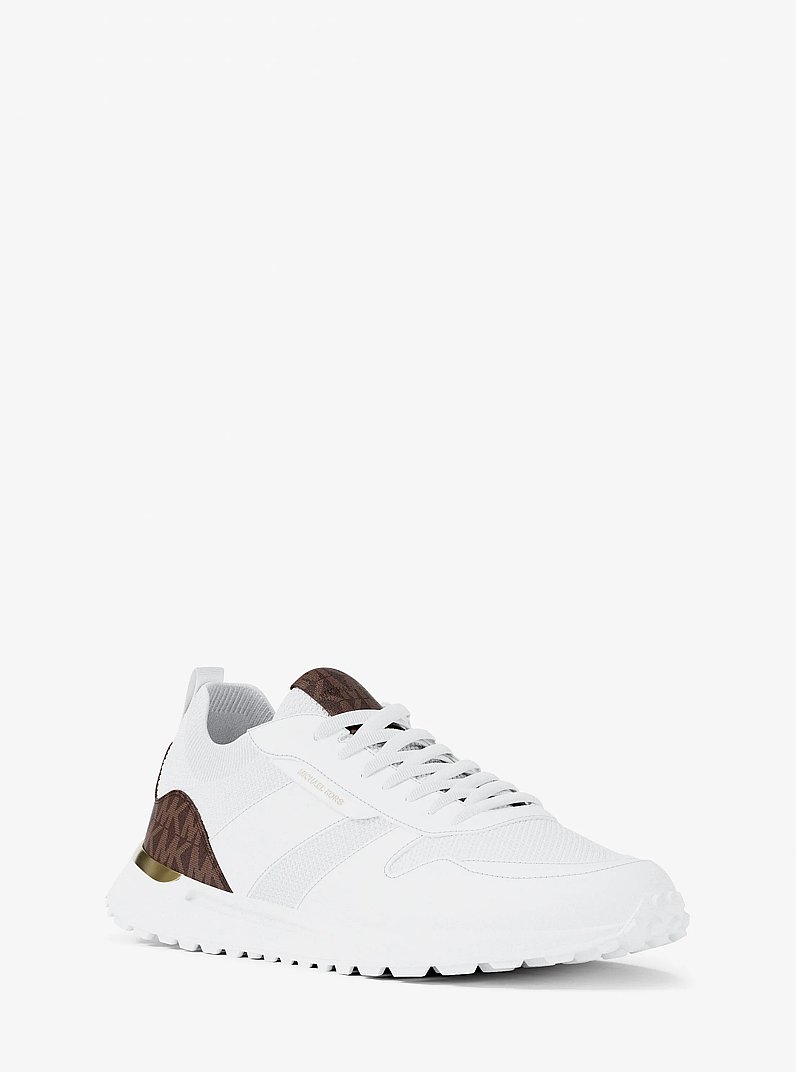 Jesse Knit and Signature Logo Trainer in OP WHT/BROWN | Michael Kors