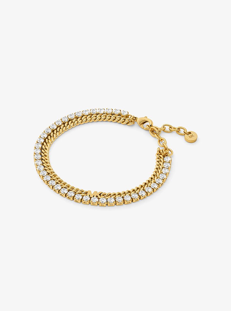 Pulsera de tenis de cadena doble de lat&oacute;n con chapado en metal precioso in DORADO | Michael Kors