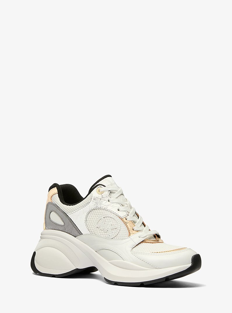 Zuma Color-Block Crackled Leather and Mesh Trainer