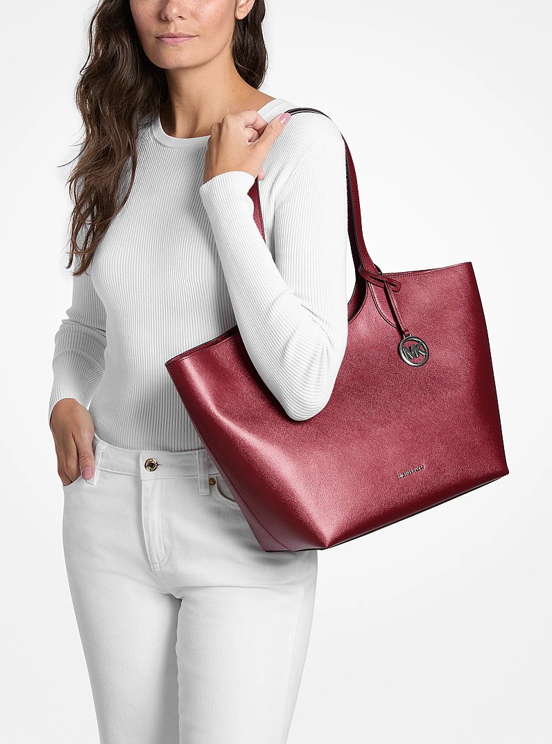 Maya Large Metallic Tote Bag in MAROON | Michael Kors