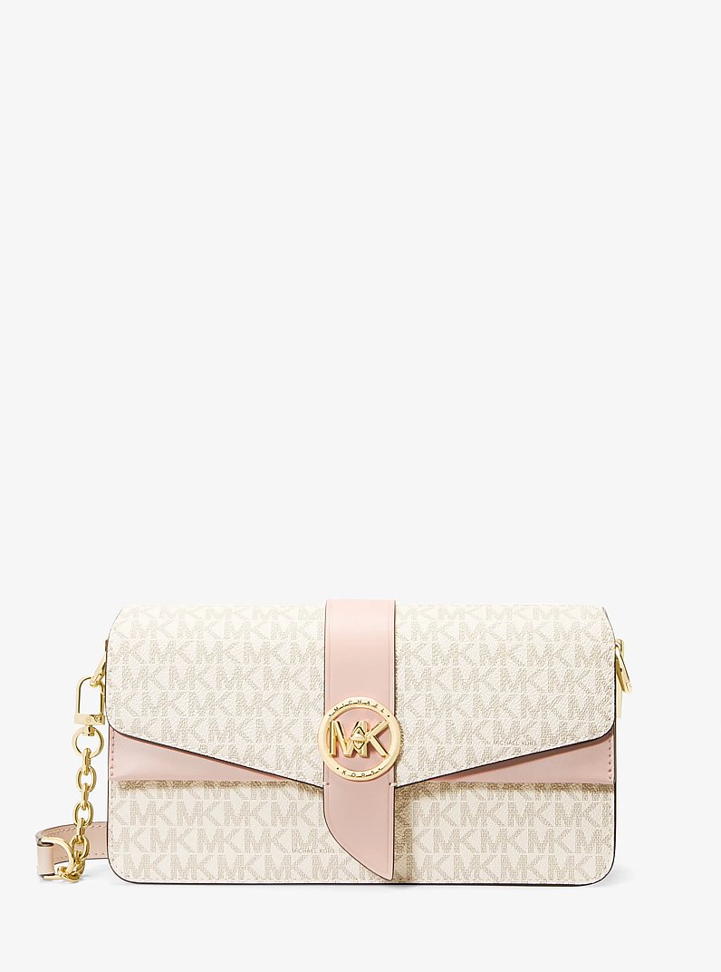 Greenwich Medium Logo Shoulder Bag in VANILLA/SOFT PINK | Michael Kors