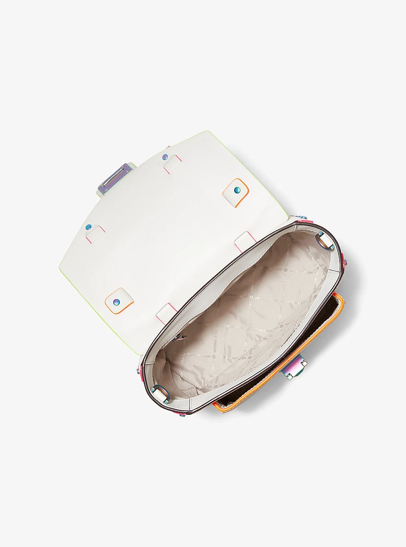 Manhattan Medium Contrast-Trim Leather Satchel in OPTIC WHITE | Michael Kors