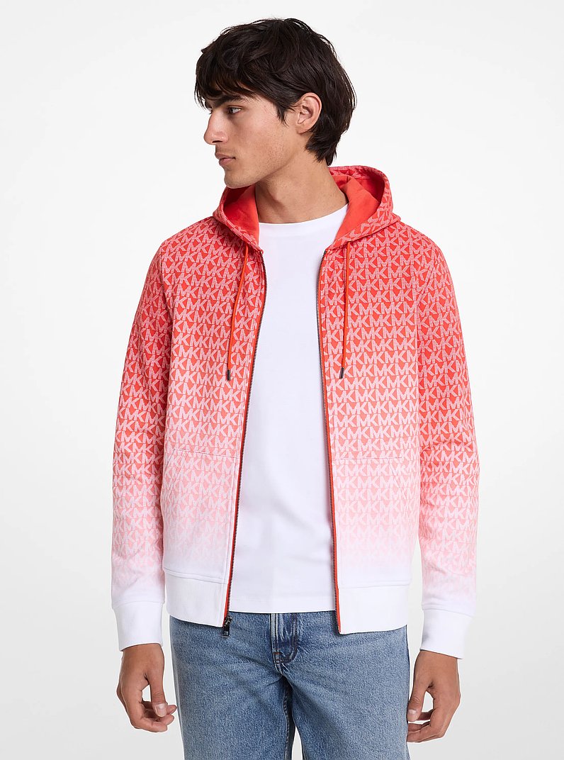Ombr&eacute; Signature Logo Cotton Blend Zip-Up Hoodie in RED CLAY | Michael Kors