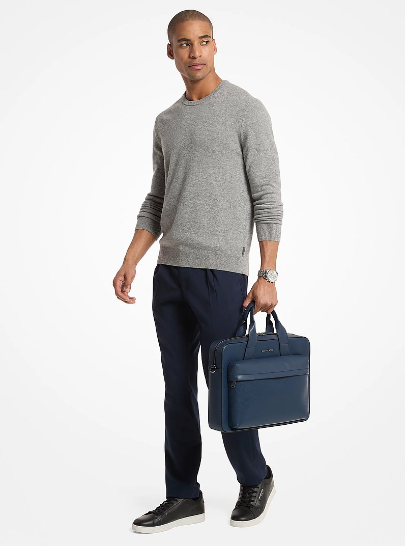 Pacey Medium Pebbled Leather Pocket Briefcase in NAVY | Michael Kors