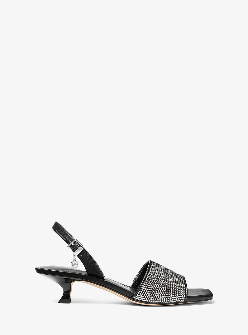 Merrie Embellished Kitten Heel Sandal in BLACK | Michael Kors