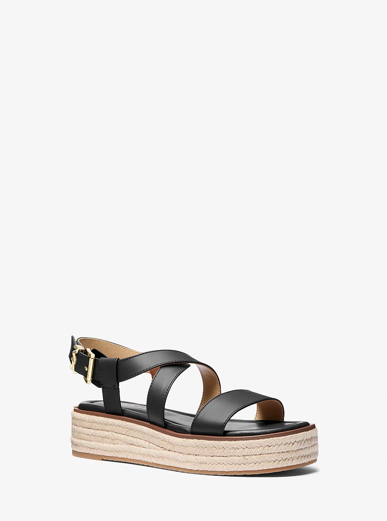 Lynn Leather Platform Espadrille Sandal in BLACK | Michael Kors