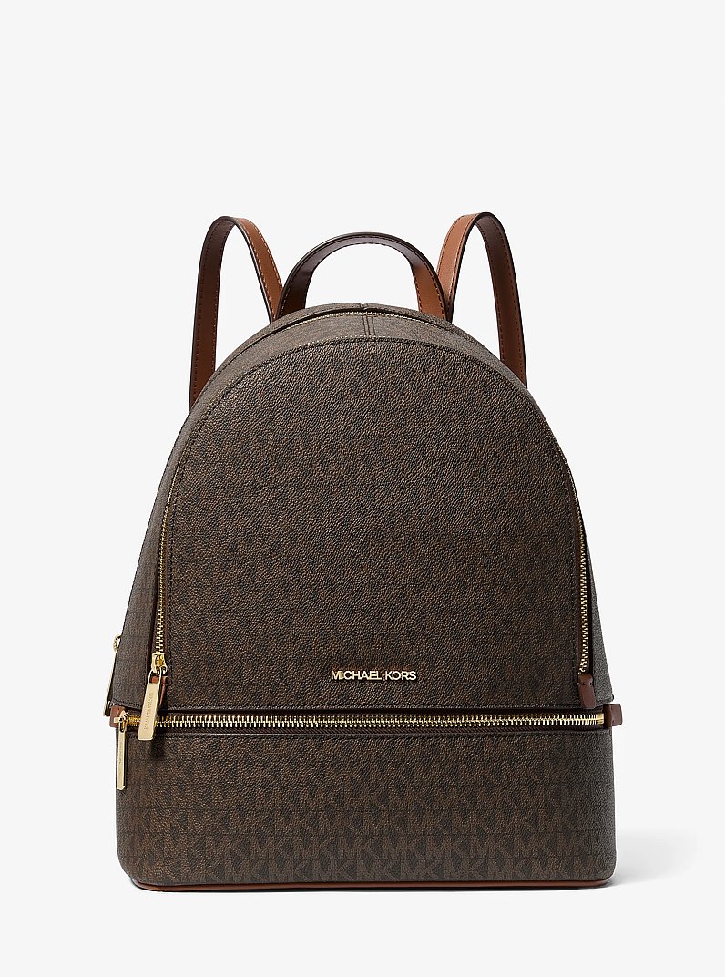 Rhea Medium Signature Logo Backpack in BROWN | Michael Kors