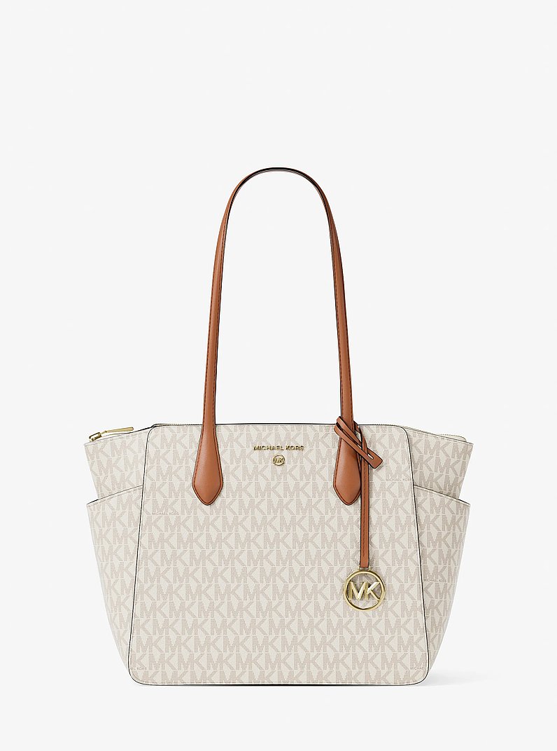 Marilyn Medium Signature Logo Tote Bag in VANILLA | Michael Kors