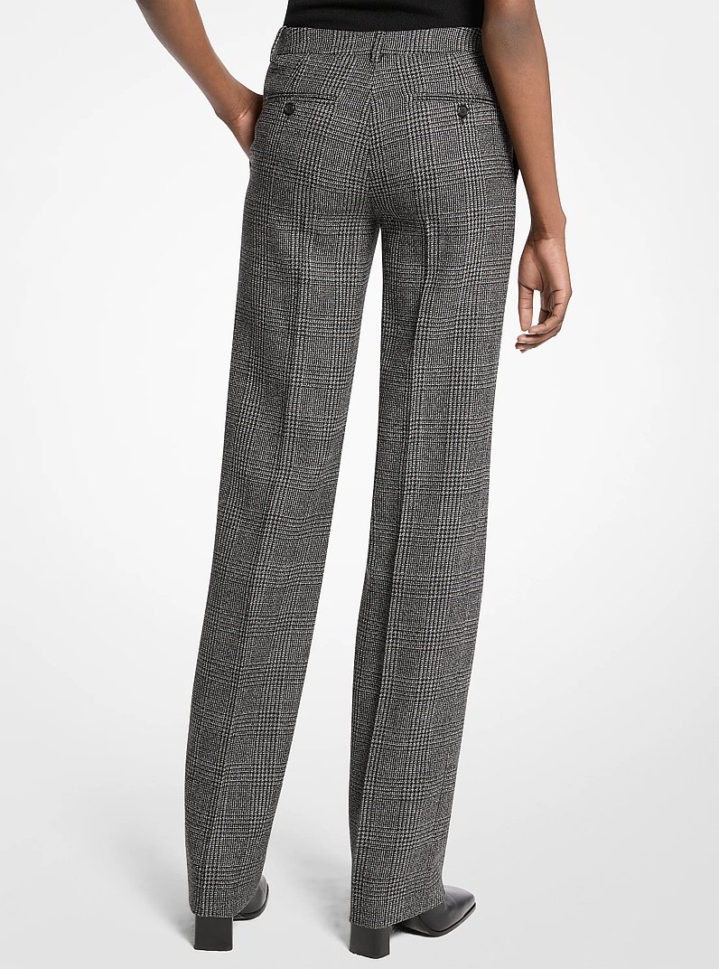 Carolyn Glen Plaid Wool Straight-Leg Trousers in BLACK/WHITE | Michael Kors