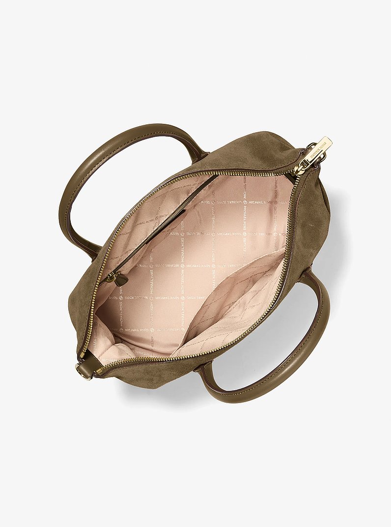 Hyde Medium Suede Satchel in LODEN | Michael Kors