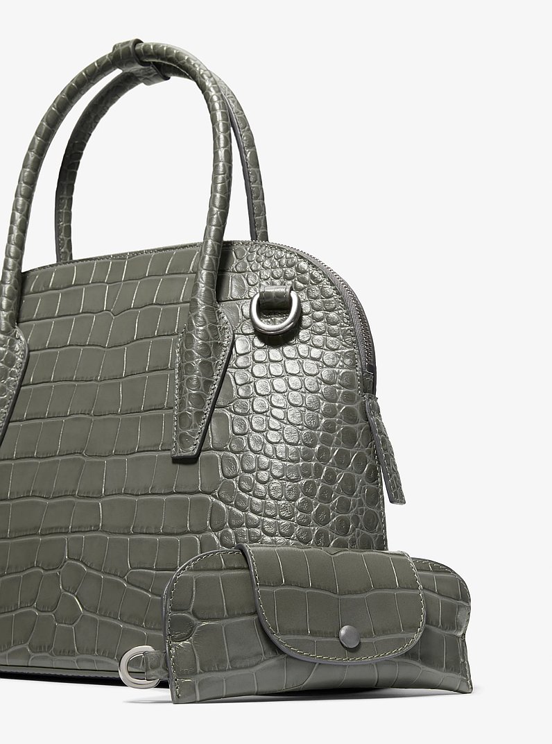 Kaitlin Medium Crocodile Embossed Leather Dome Satchel in PEWTER | Michael Kors