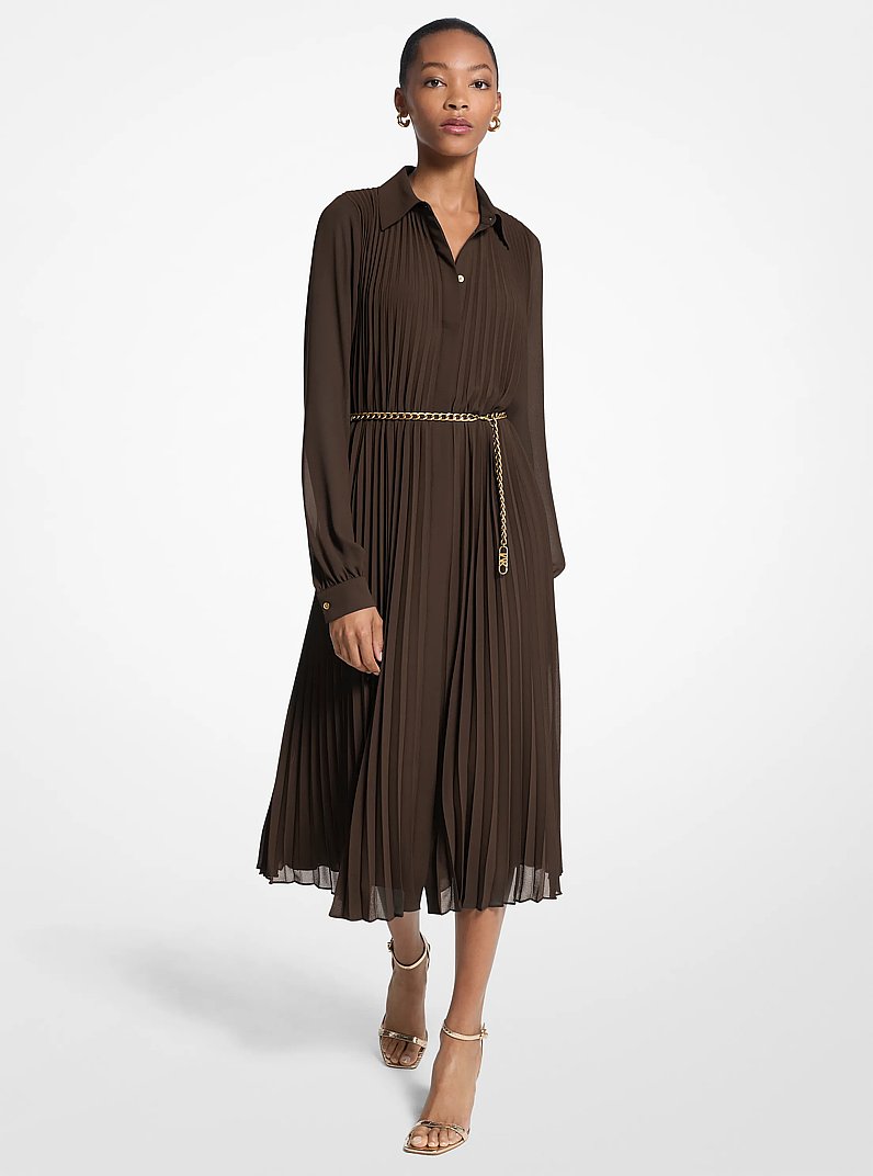 Pleated Georgette Shirtdress in CHOCOLATE | Michael Kors