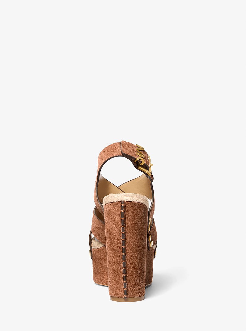 Raven Studded Suede Wedge Sandal in LUGGAGE | Michael Kors