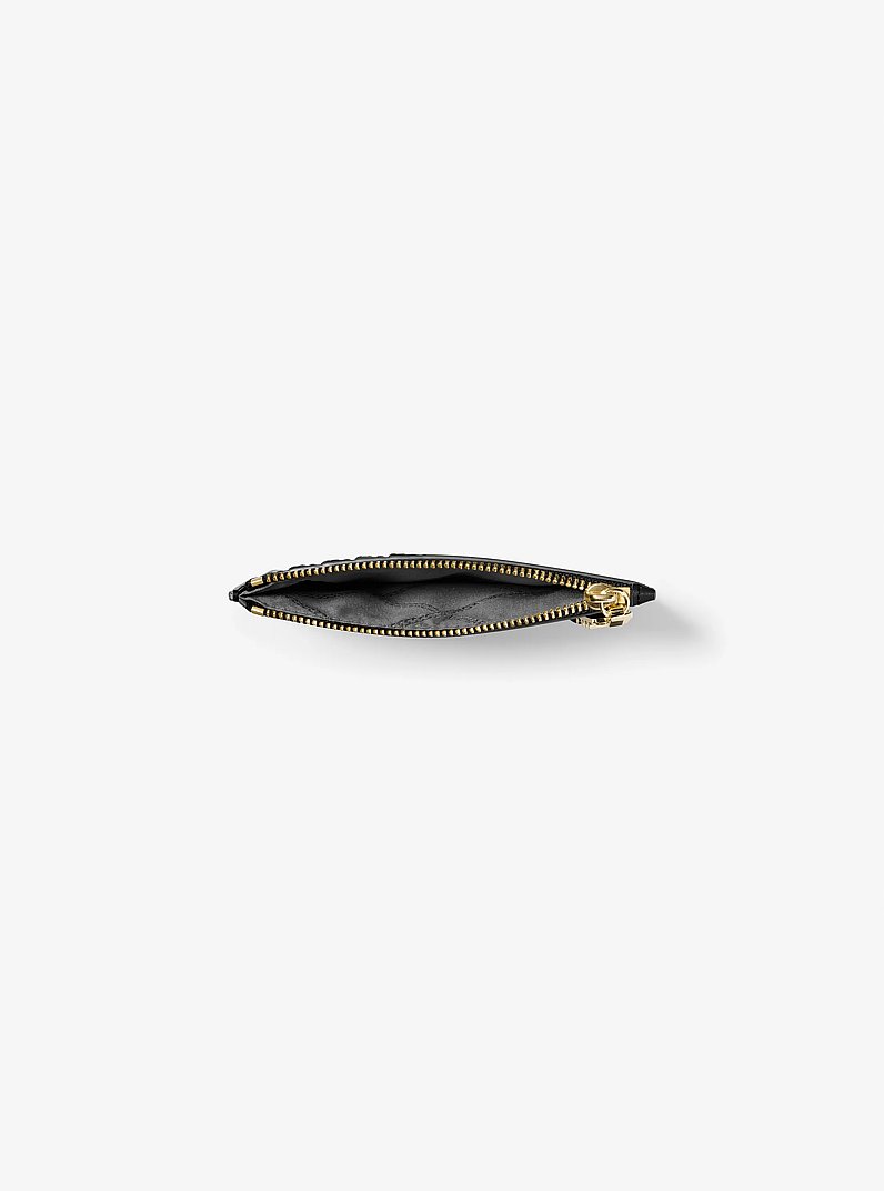 Empire Small Woven Leather Card Case in BLACK | Michael Kors