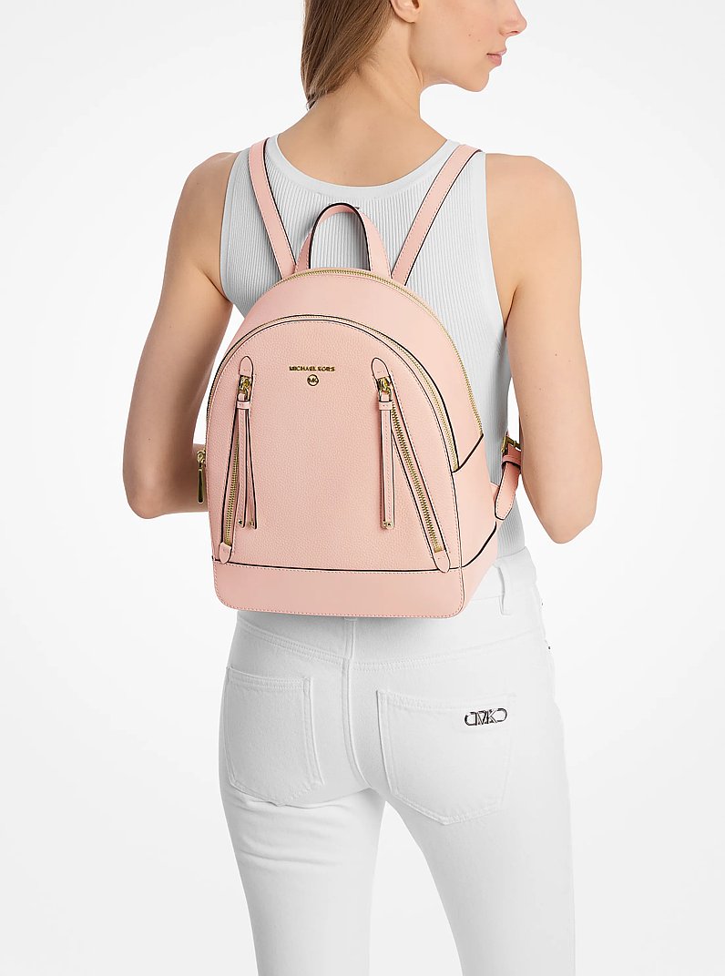 Brooklyn Medium Pebbled Leather Backpack in SOFT PINK | Michael Kors