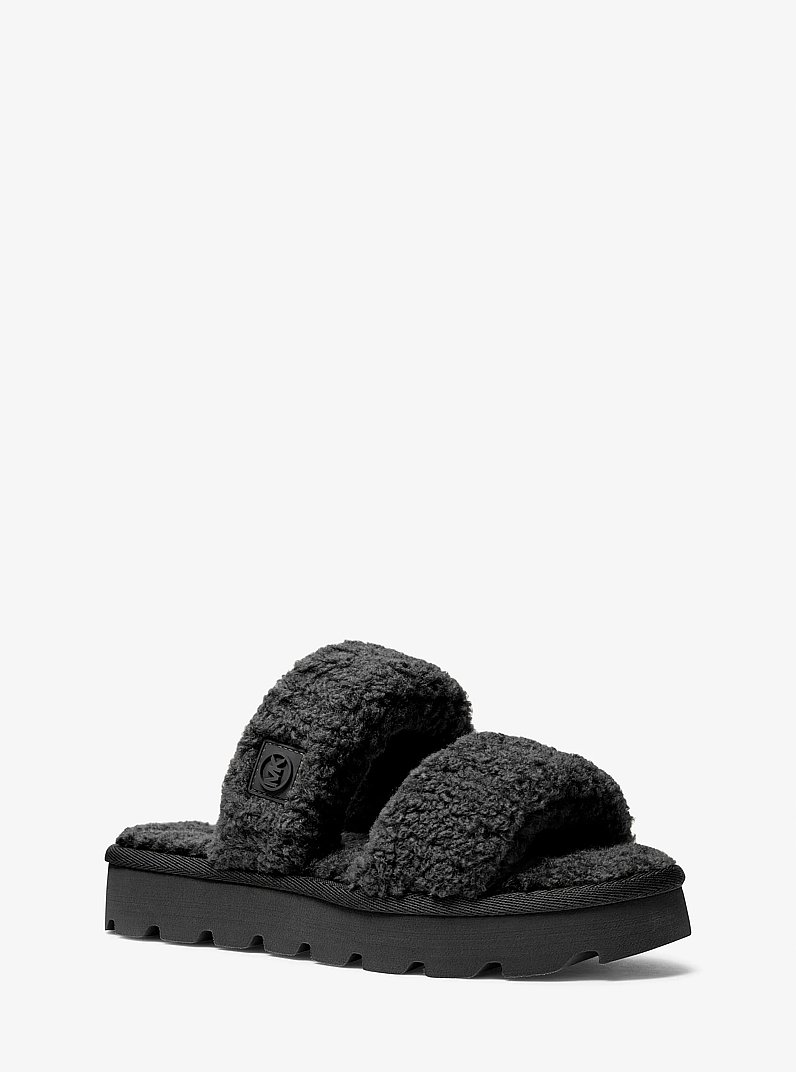 Winnie Faux Shearling Slide Sandal in BLACK | Michael Kors