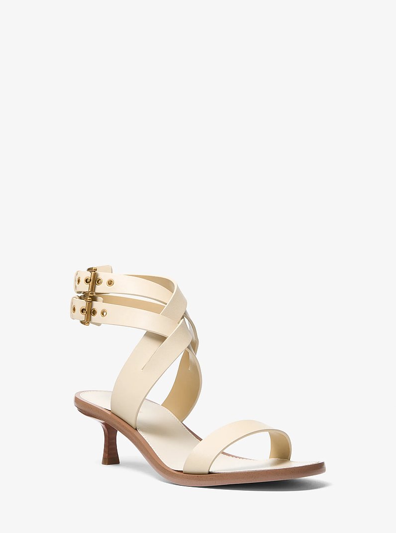 Irene Leather Kitten Heel Sandal in LT CREAM | Michael Kors