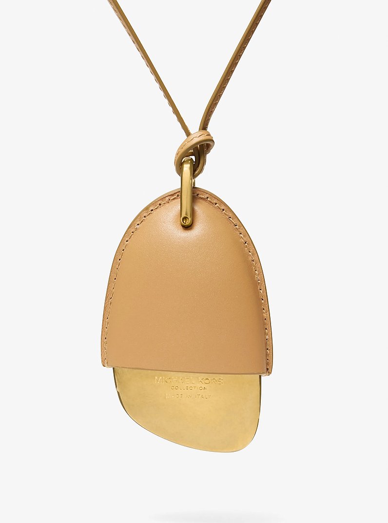 Brushed Brass and Leather Wrapped Pendant Necklace in CASHEW | Michael Kors