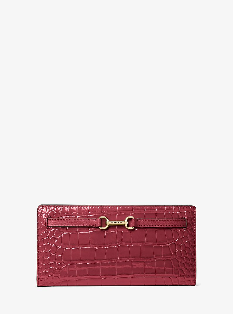 Carson Large Crocodile Embossed Wallet in CHERRY | Michael Kors