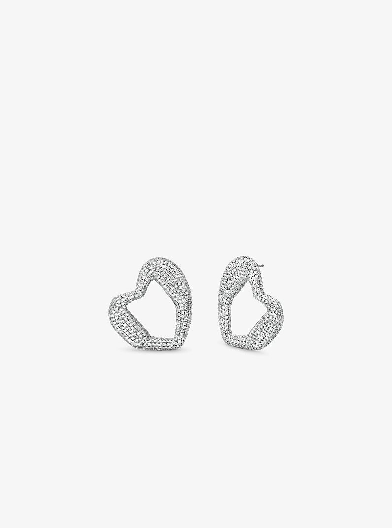 Clous d&rsquo;oreilles en laiton &agrave; placage en m&eacute;tal pr&eacute;cieux &agrave; c&oelig;ur et &agrave; pav&eacute; in ARGENT | Michael Kors