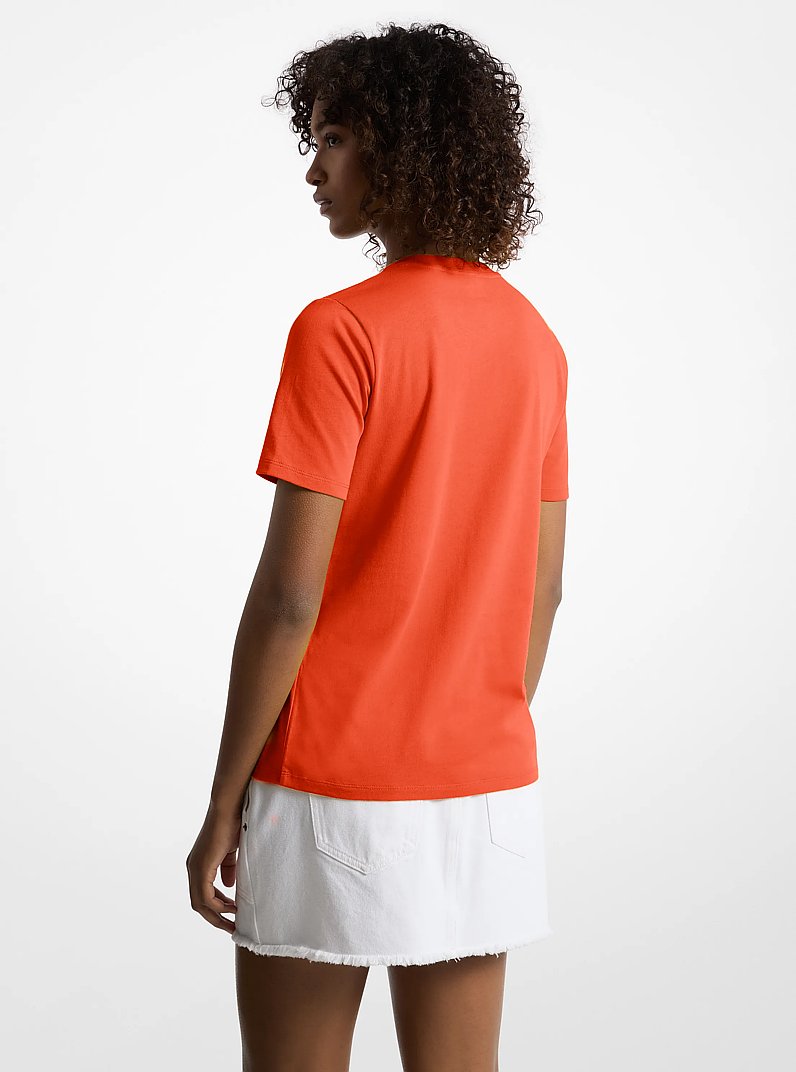 Studded Logo Charm Organic Cotton Jersey T-Shirt in RED CLAY | Michael Kors