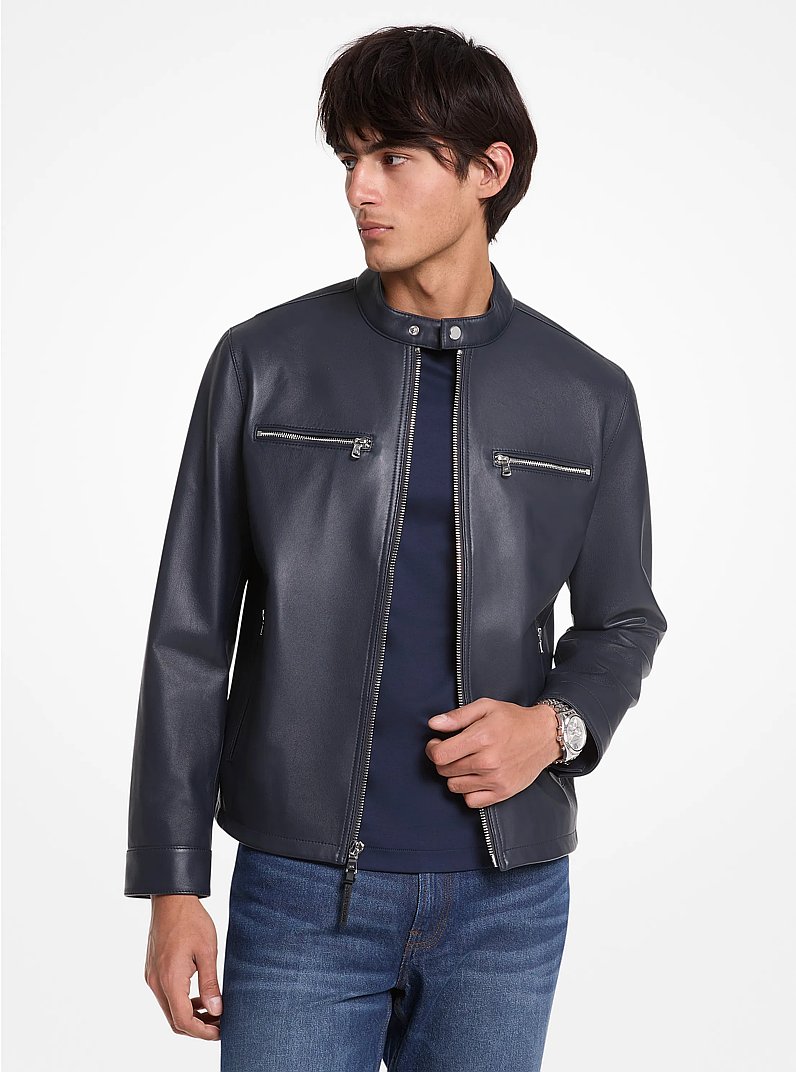 Leather Moto Jacket in MIDNIGHT | Michael Kors