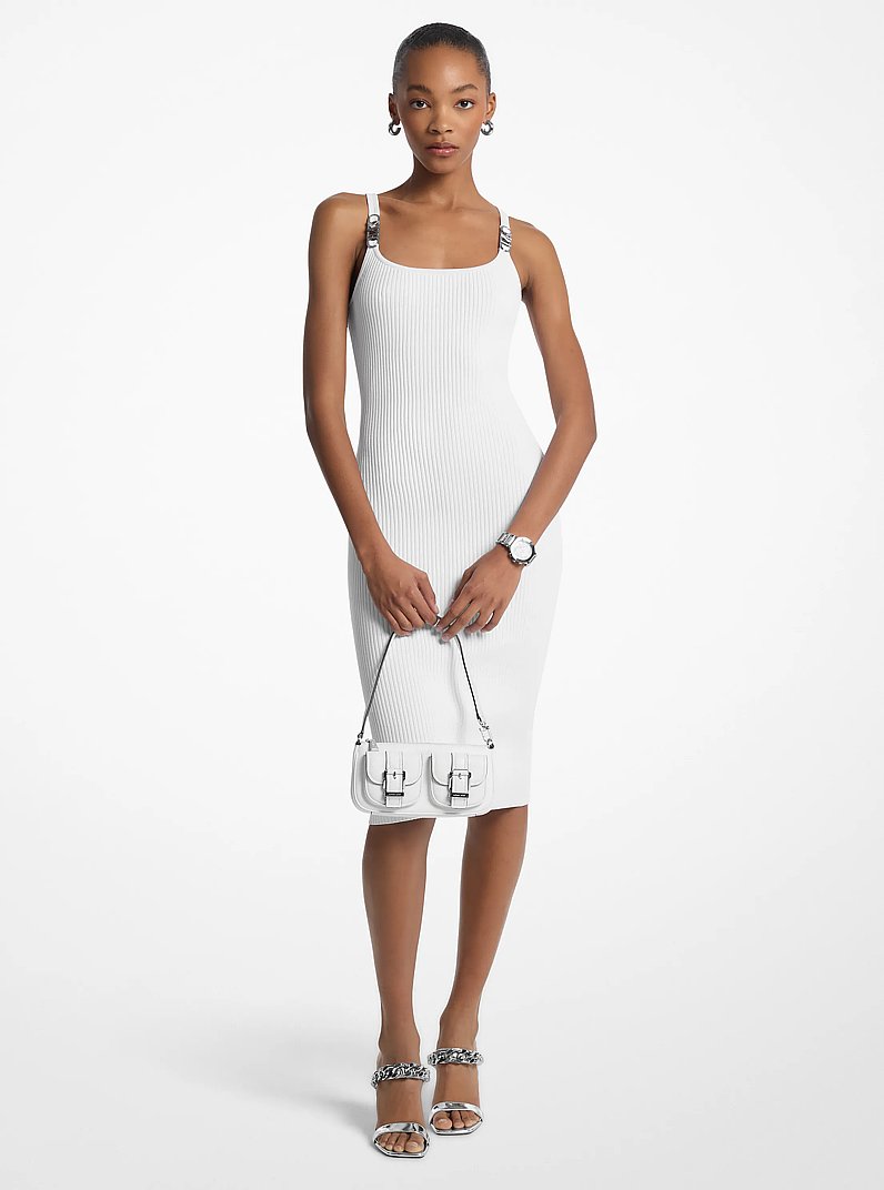 Ribbed Stretch Knit Midi Tank Dress in WHITE | Michael Kors