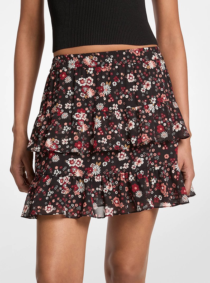 Floral Print Georgette Skirt in BLACK | Michael Kors