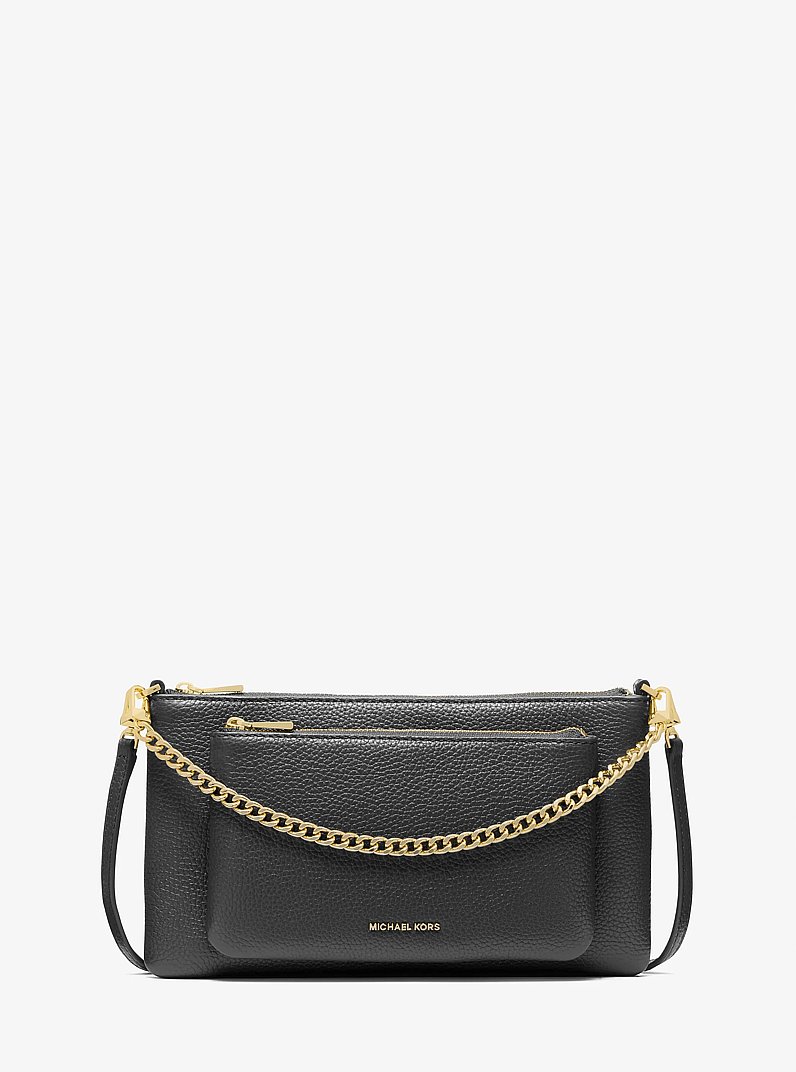 Jet Set Medium Pebbled Leather Convertible Crossbody Bag in BLACK | Michael Kors