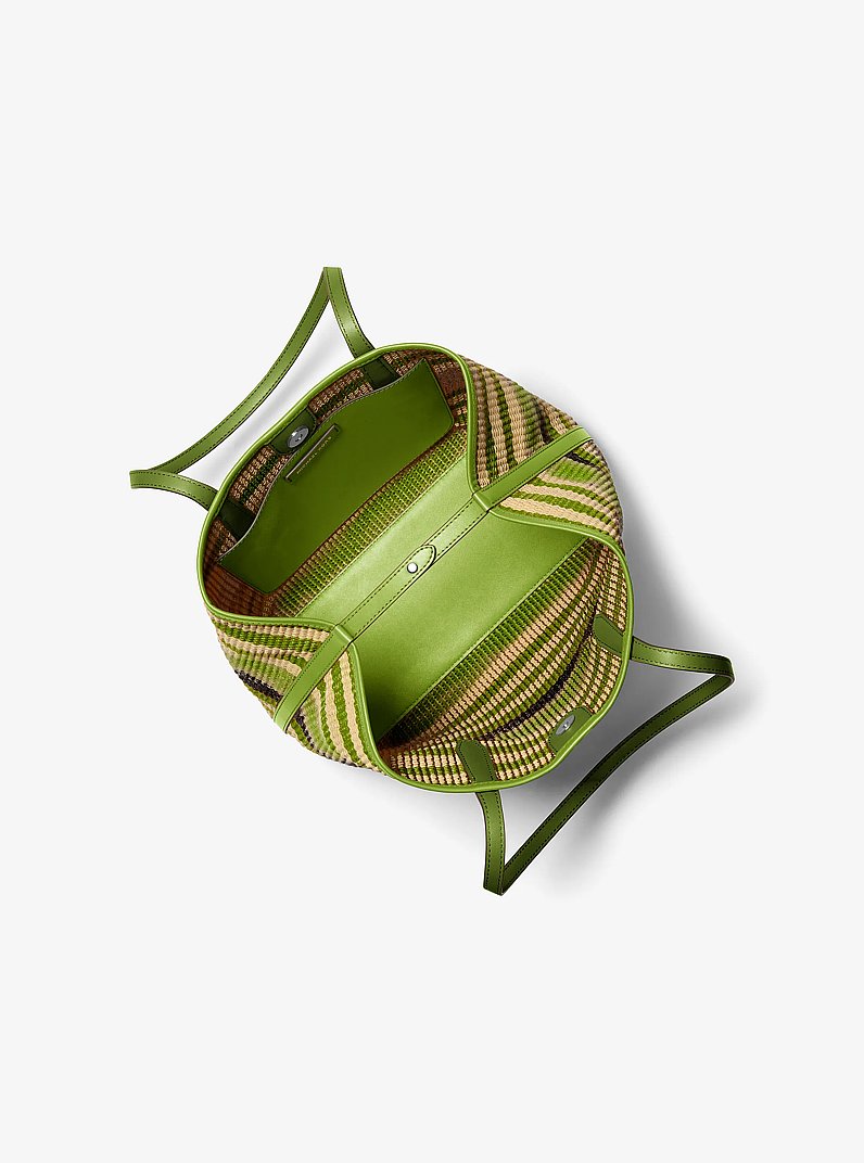 Avalon Medium Striped Woven Tote Bag in LIME | Michael Kors