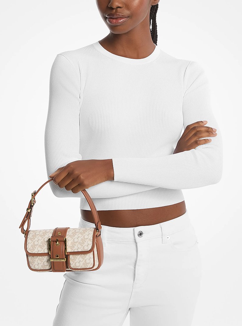 Colby Extra-Small Empire Monogram Shoulder Bag in VANILLA/LUGGAGE | Michael Kors