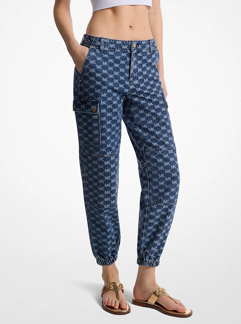 Logo Jacquard Denim Cargo Pants in DUSK BLUE WASH | Michael Kors